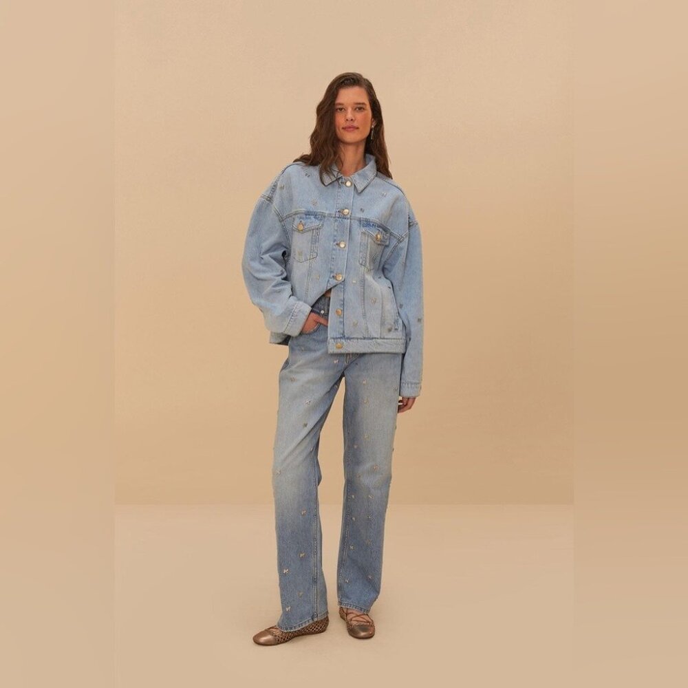 Farm Rio: Denim / Jeans Embroidered Bows Pants - Picture 2 of 10